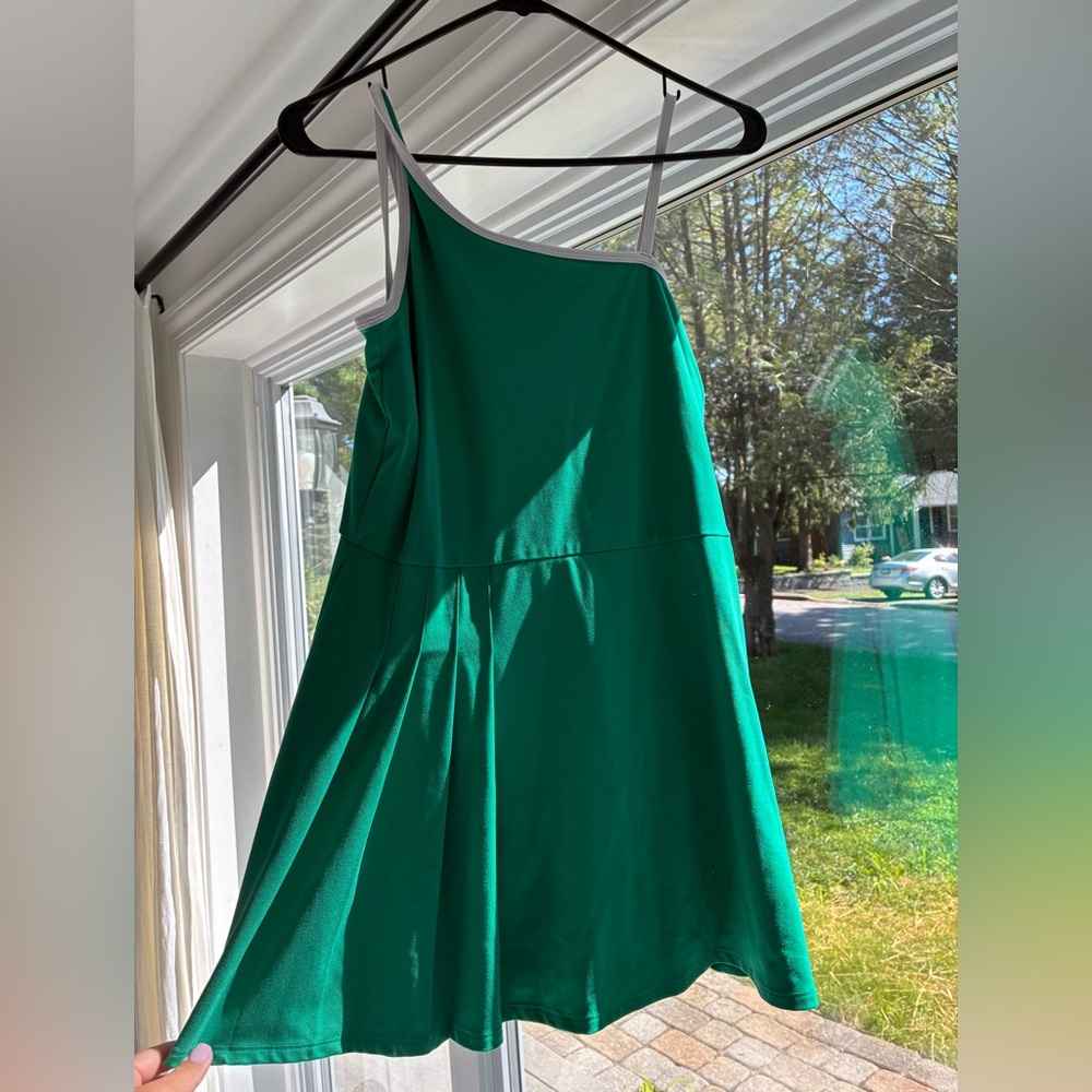 All in Motion Green One-Shoulder Athletic Dress with built in shorts